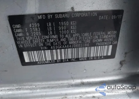 2018 Subaru Impreza 2.0I from USA, damaged, VIN 4S3GKAA64J3603986